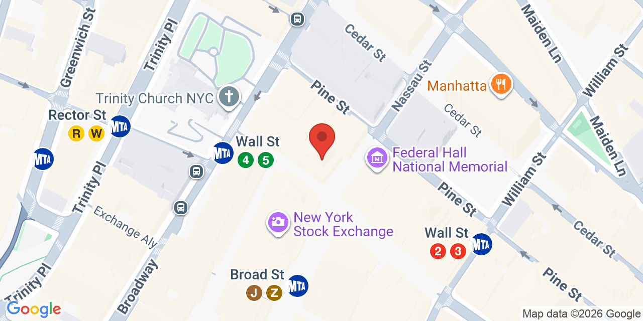 Map showing the location of 14 Wall St, New York, NY 10005