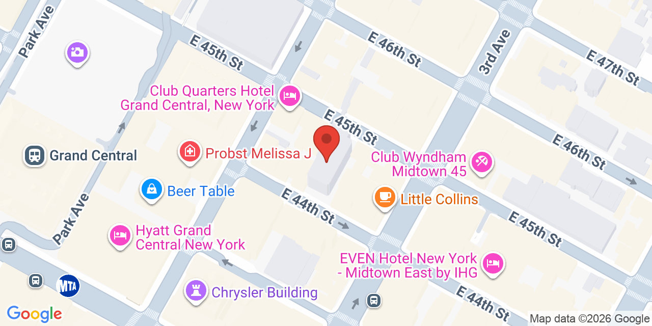 Map showing the location of 140 E 45th St, New York, NY 10017