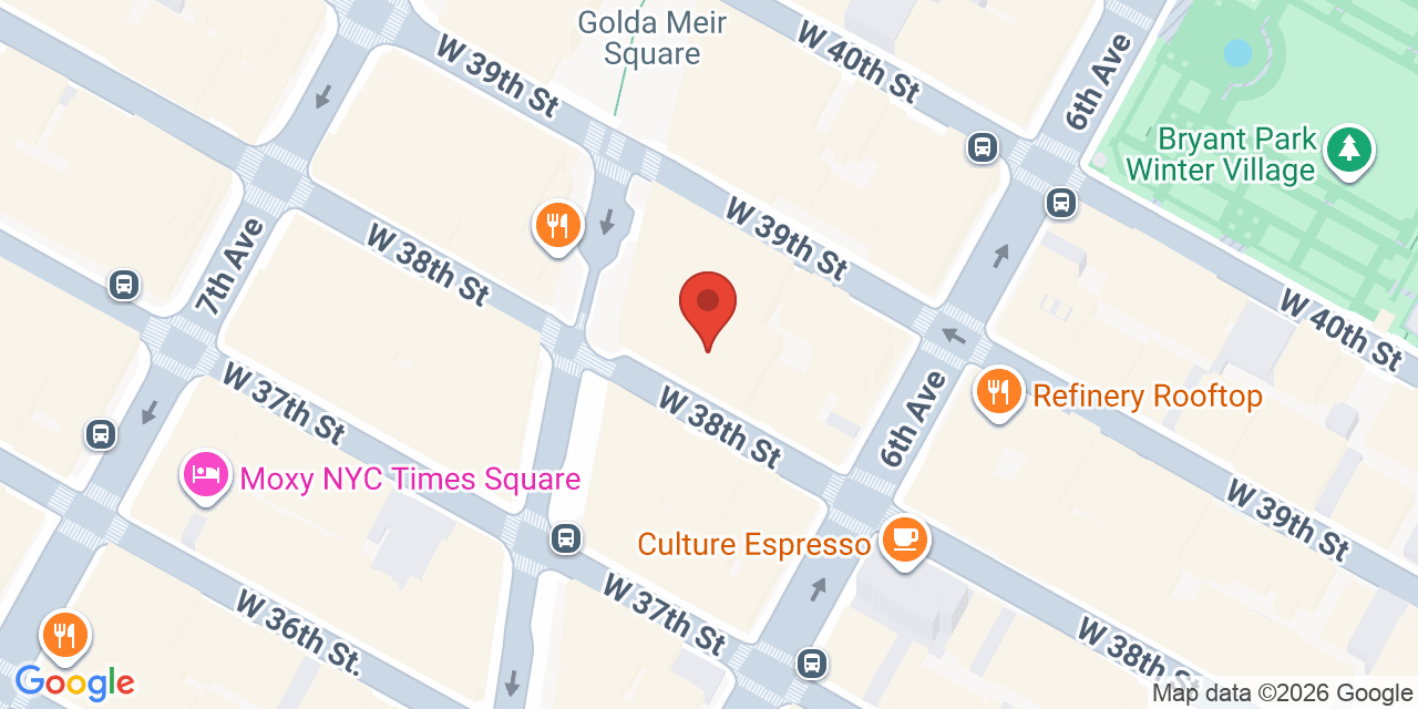 Map showing the location of 1400 Broadway, New York, NY 10018