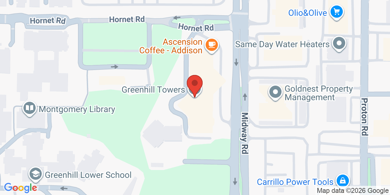 Map showing the location of 14131 Midway Rd Ste 620, Addison, TX 75001