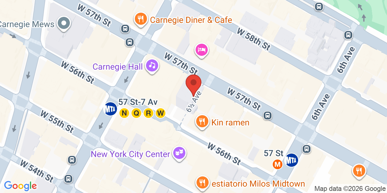 Map showing the location of 142 W 57th St, New York, NY 10019