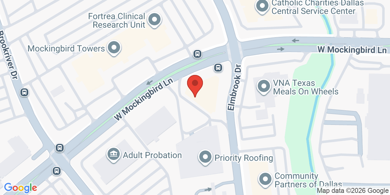 Map showing the location of 1420 W Mockingbird Ln, Dallas, TX 75247