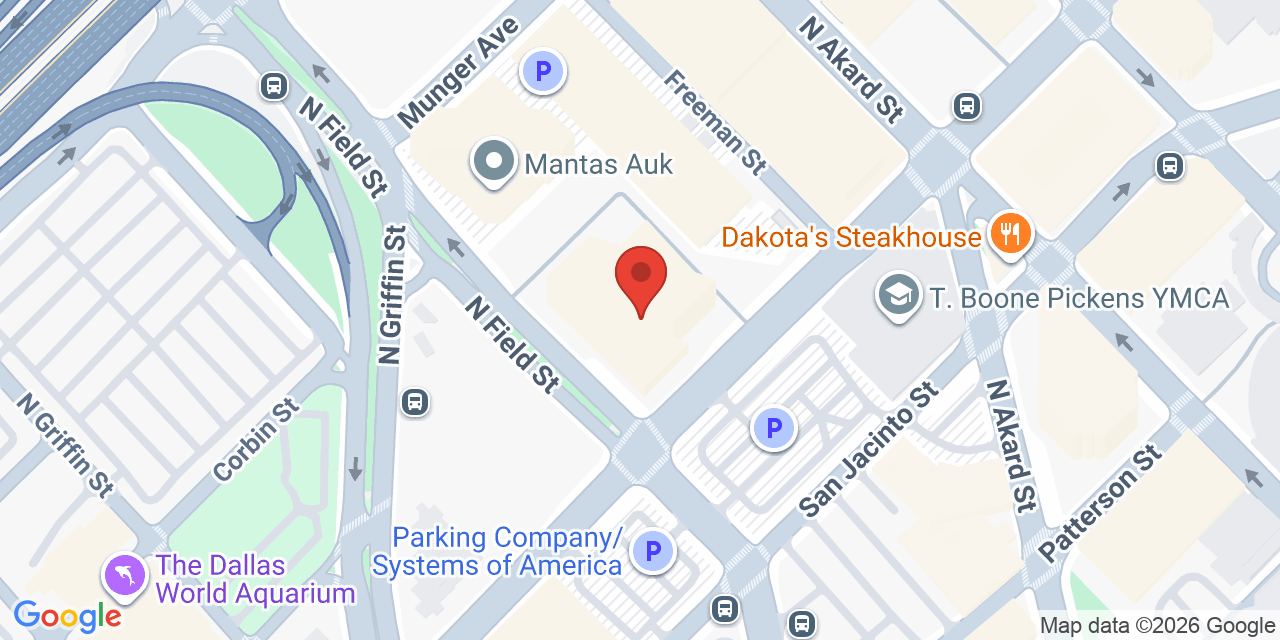 Map showing the location of 1445 Ross Ave, Dallas, TX 75202
