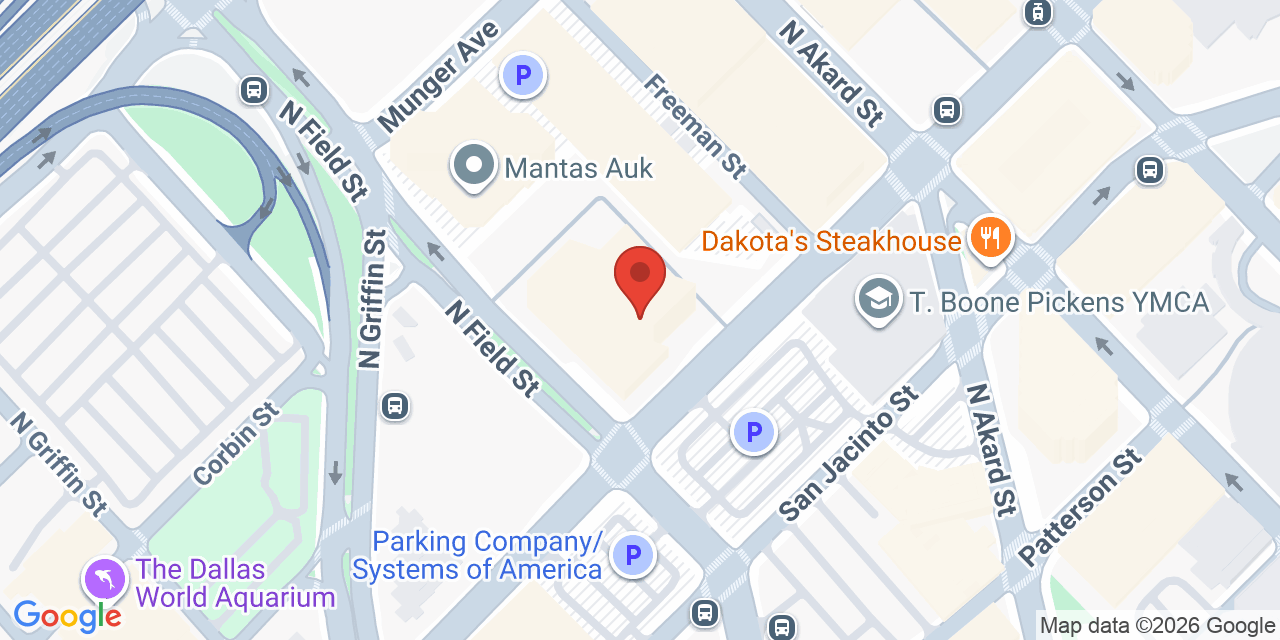 Map showing the location of 1445 Ross Avenue, Dallas, TX 75202