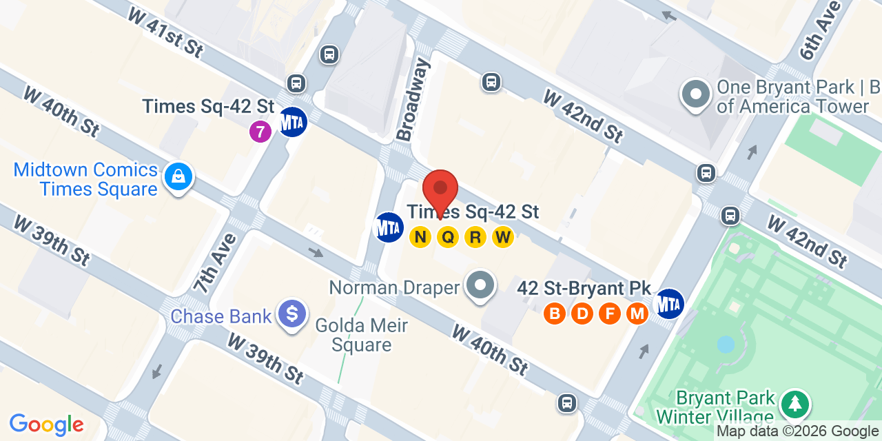 Map showing the location of 1450 Broadway, New York, NY 10018