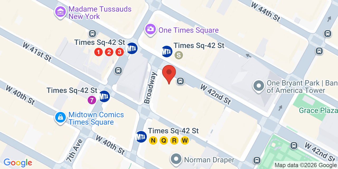 Map showing the location of 1466 Broadway, New York, NY 10036