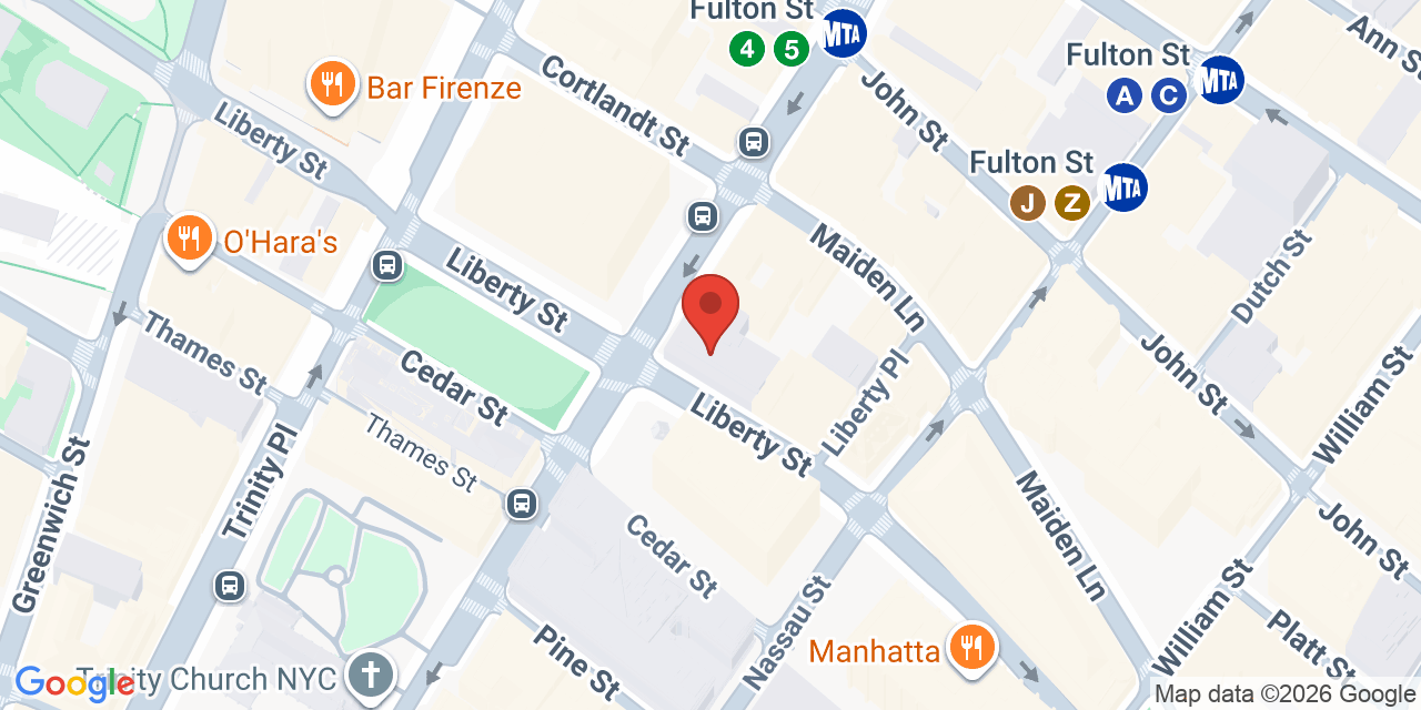 Map showing the location of 150 Broadway, New York, NY 10038