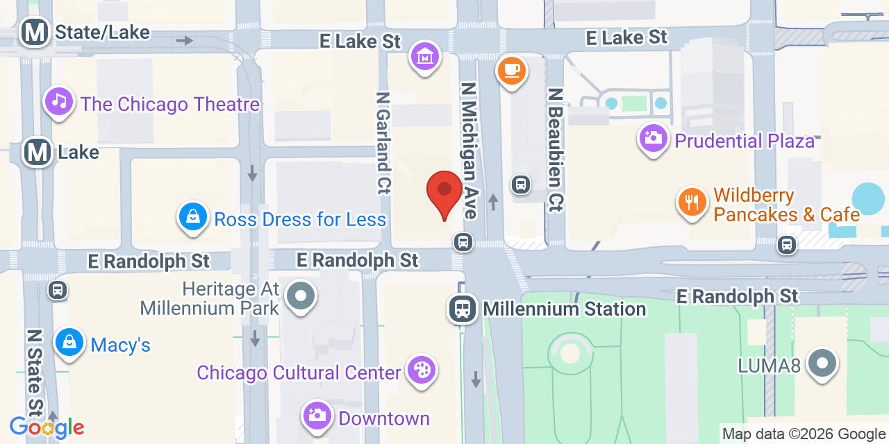 Map showing the location of 150 N Michigan Ave, Chicago, IL 60601