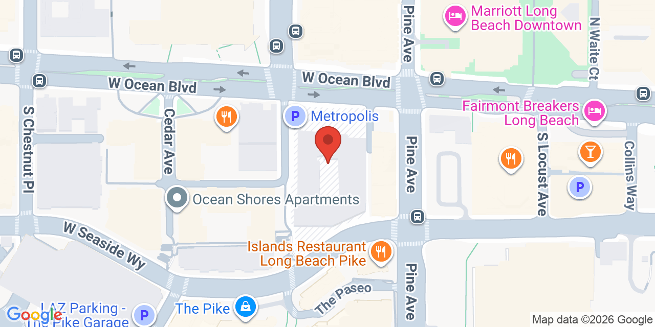 Map showing the location of 150 W Ocean Blvd, Long Beach, CA 90802