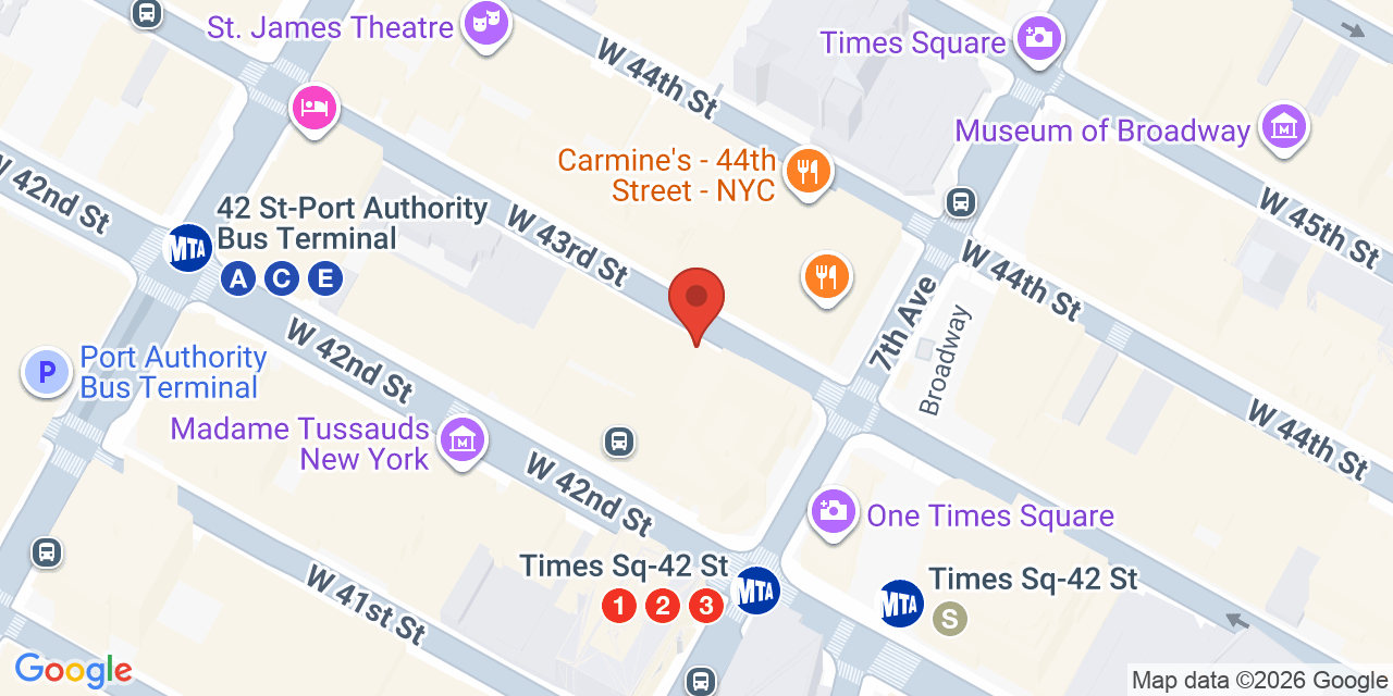 Map showing the location of 1501 Broadway, New York, NY 10036