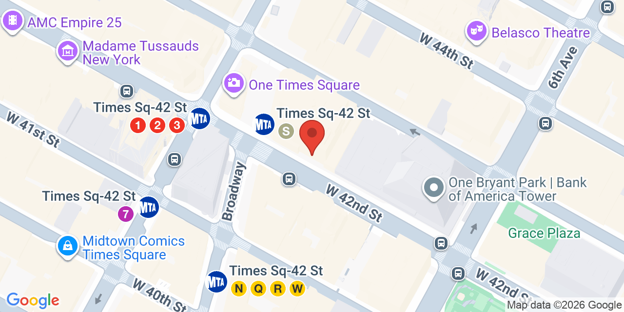 Map showing the location of 151 W 42nd St, New York, NY 10036