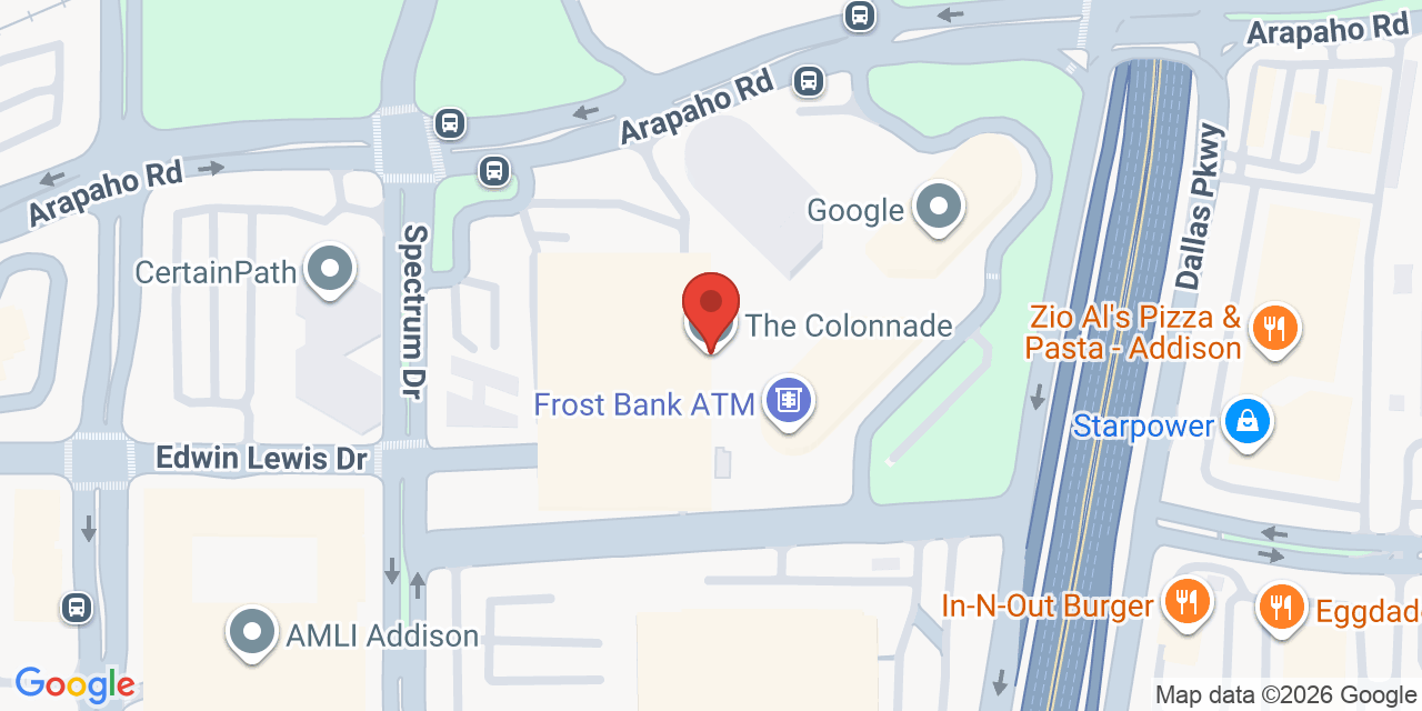 Map showing the location of 15301 Dallas Parkway, Addison, TX 75001