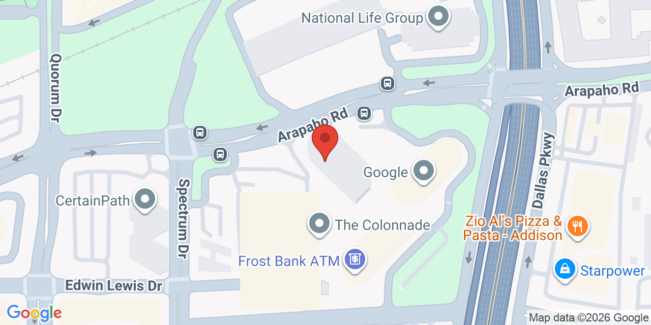 Map showing the location of 15305 Dallas Pkwy, Addison, TX 75001