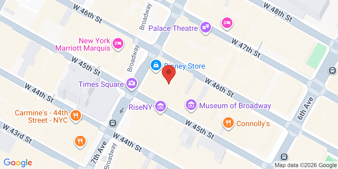 Map showing the location of 1540 Broadway, New York, NY 10036