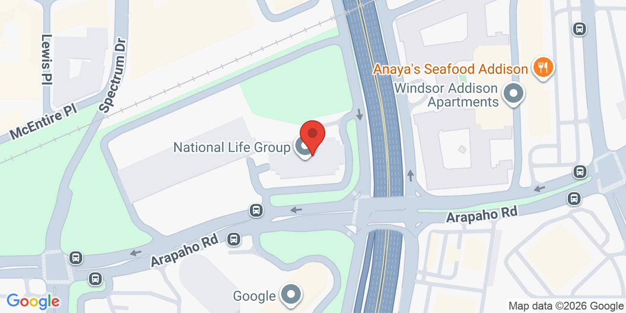 Map showing the location of 15455 Dallas Pkwy, Addison, TX 75001