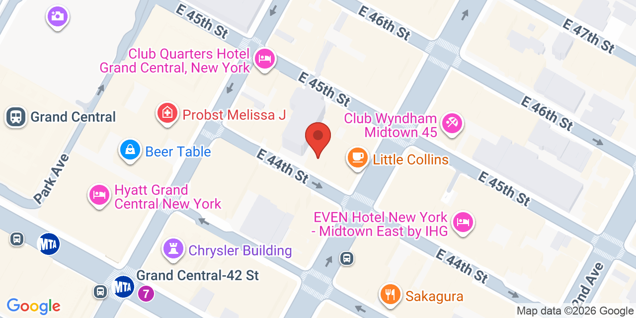 Map showing the location of 155 E 44th St, New York, NY 10017