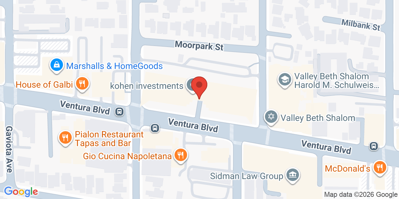Map showing the location of 15821 Ventura Blvd, Encino, CA 91436