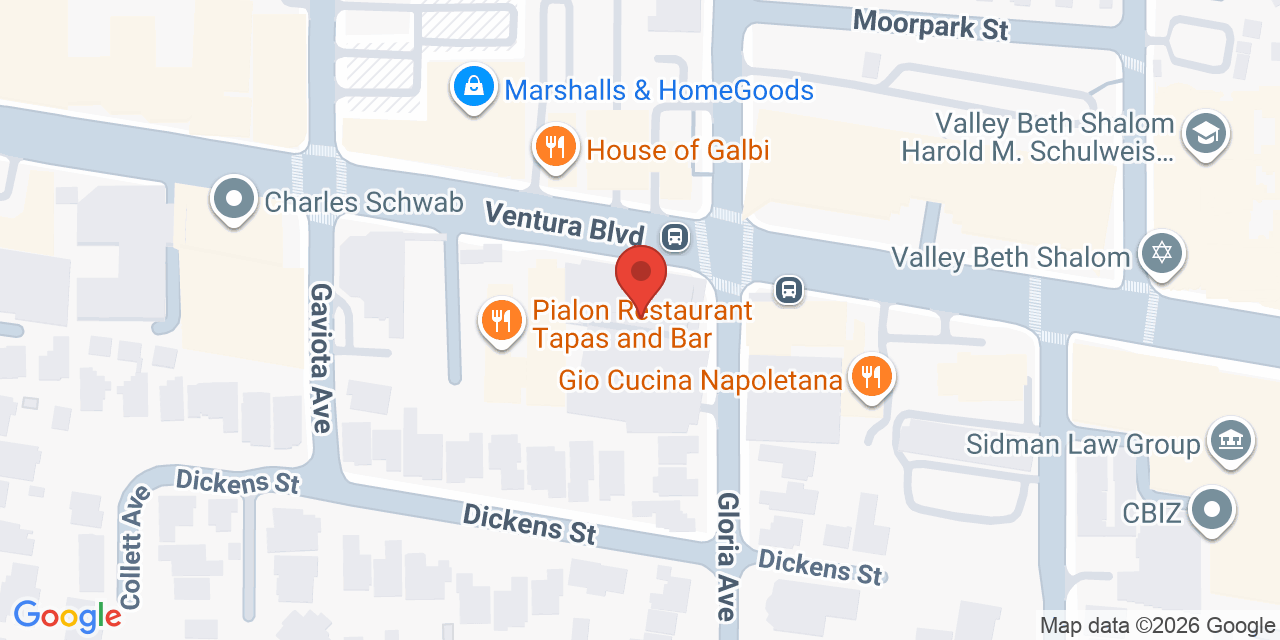 Map showing the location of 15910 Ventura Blvd, Encino, CA 91436