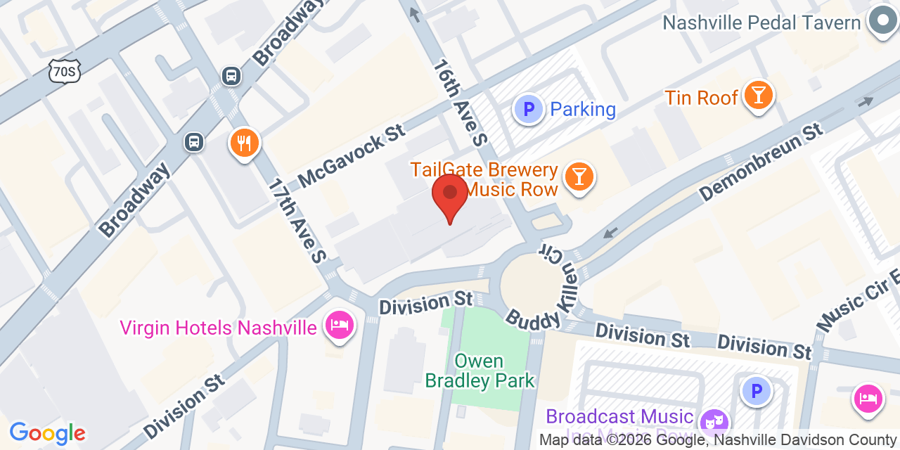 Map showing the location of 1600 Division St, Nashville, TN 37203