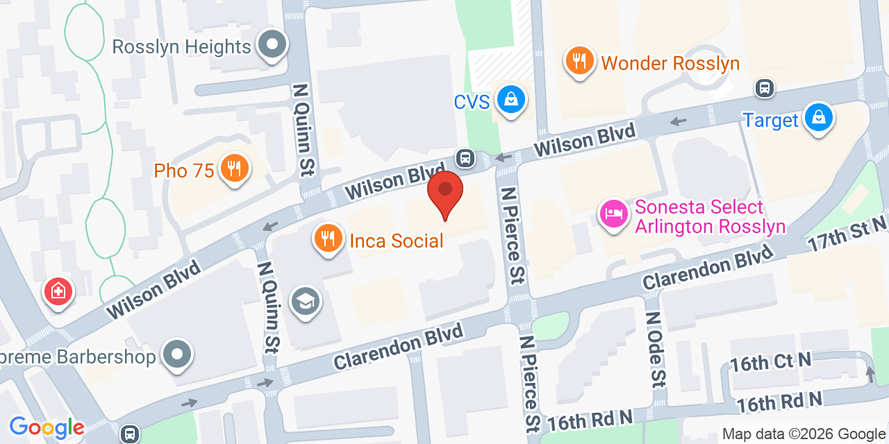 Map showing the location of 1600 Wilson Blvd, Arlington, VA 22209
