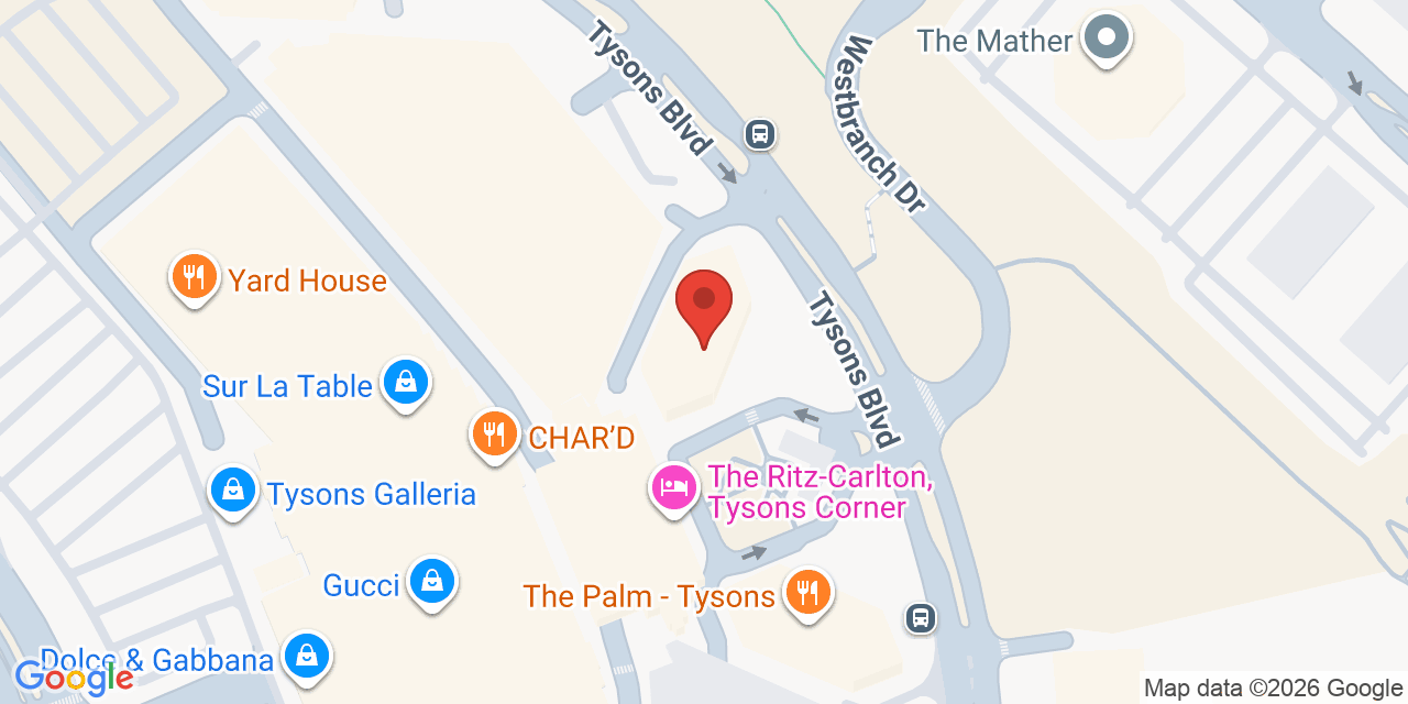 Map showing the location of 1650 Tysons Blvd, McLean, VA 22102