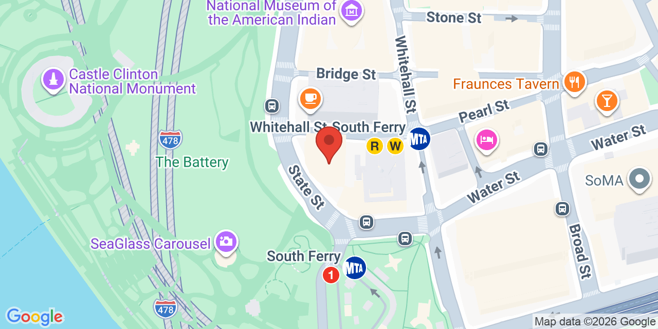 Map showing the location of 17 State Street, New York, NY