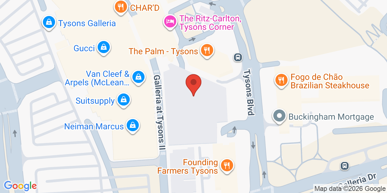 Map showing the location of 1750 Tysons Blvd, McLean, VA 22102