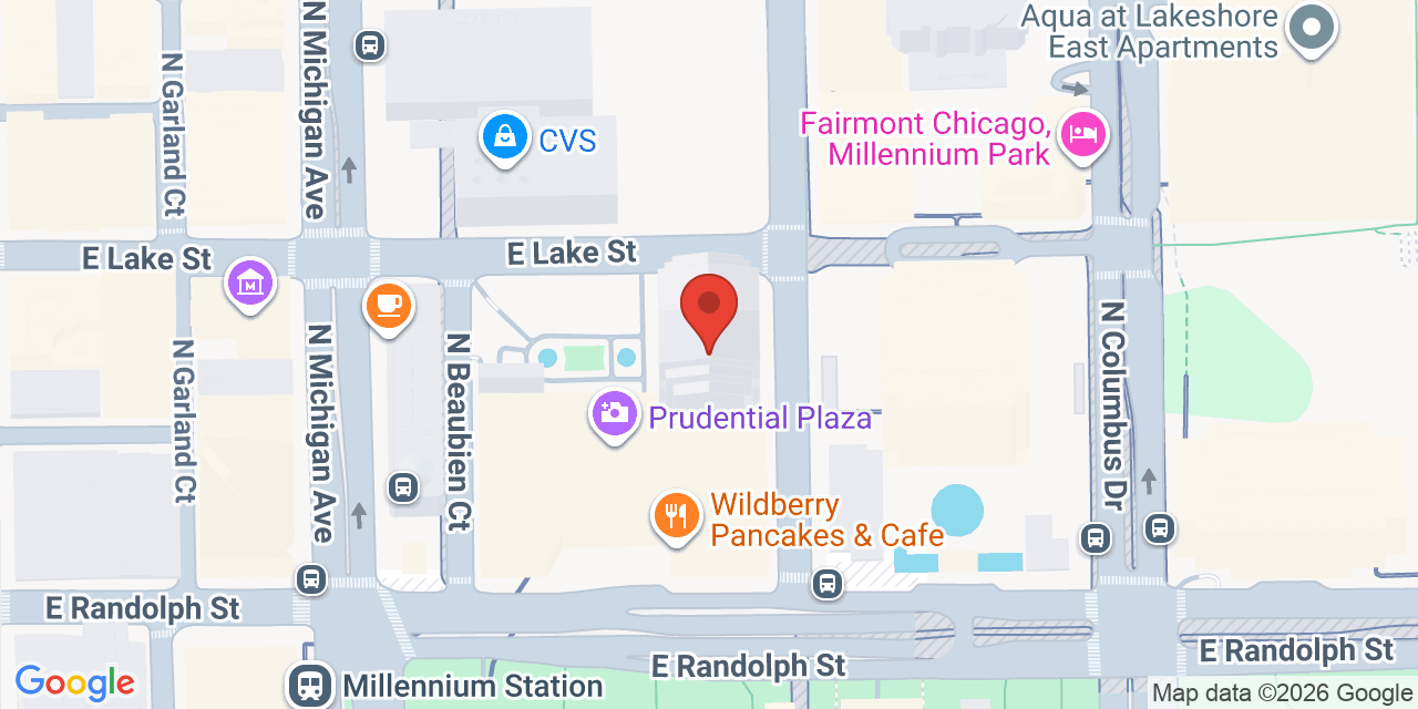 Map showing the location of 180 N Stetson Ave, Chicago, IL 60601