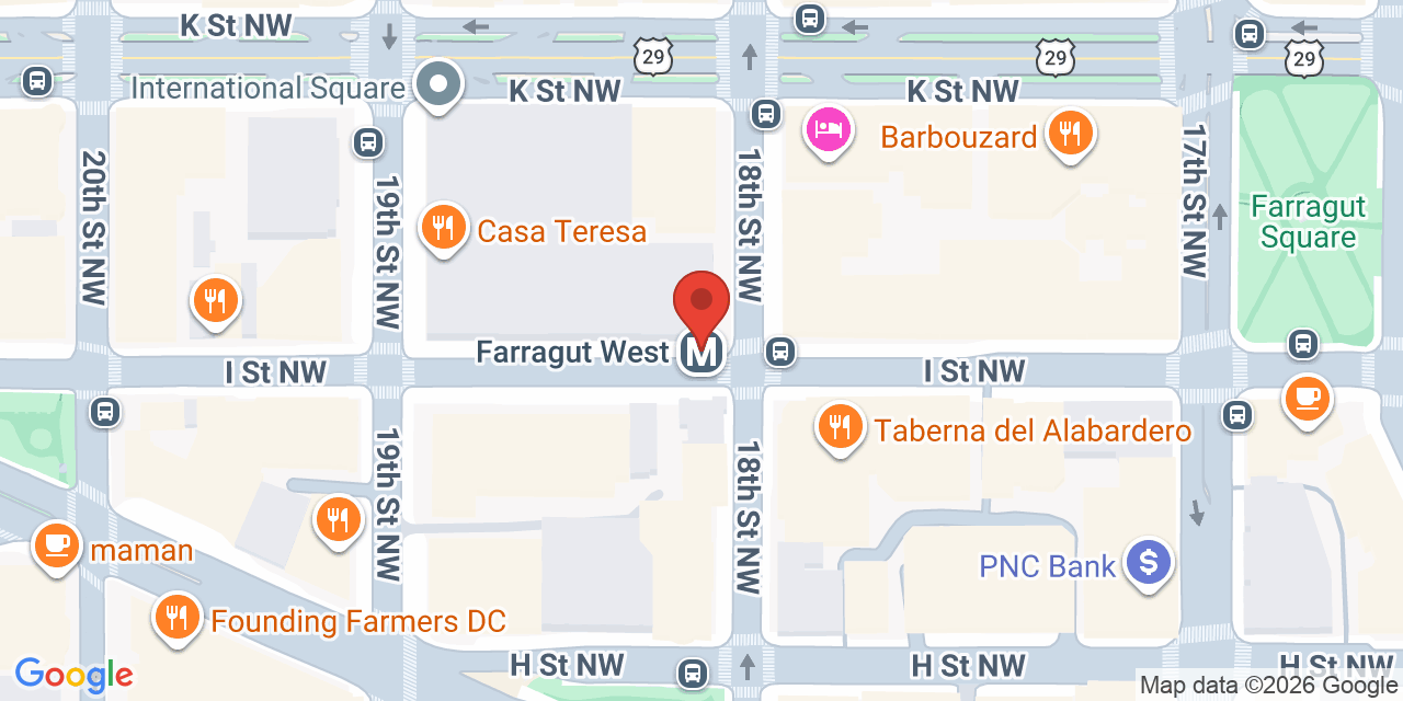 Map showing the location of 1875 I Street Northwest, Washington, DC 20006