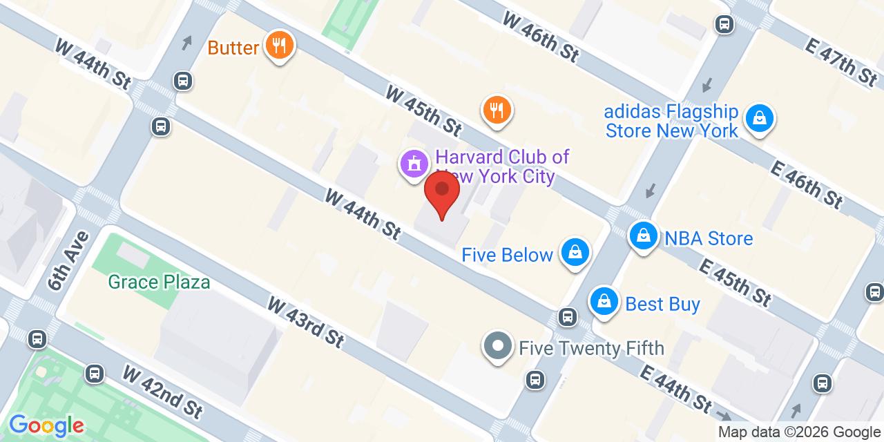 Map showing the location of 19 W 44th St, New York, NY 10036