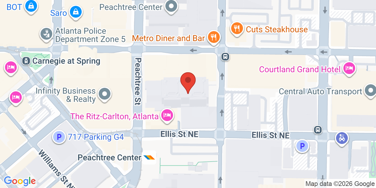 Map showing the location of 191 Peachtree Rd NE, Atlanta, GA 30303