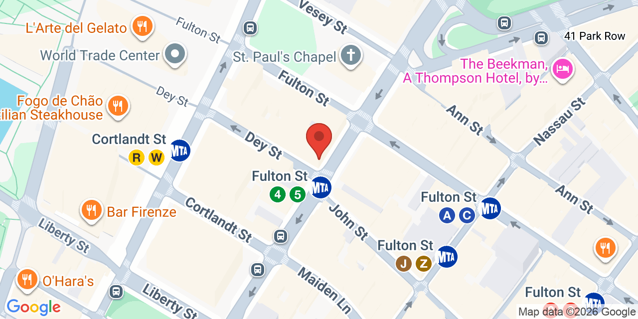 Map showing the location of 195 Broadway, New York, NY 10007