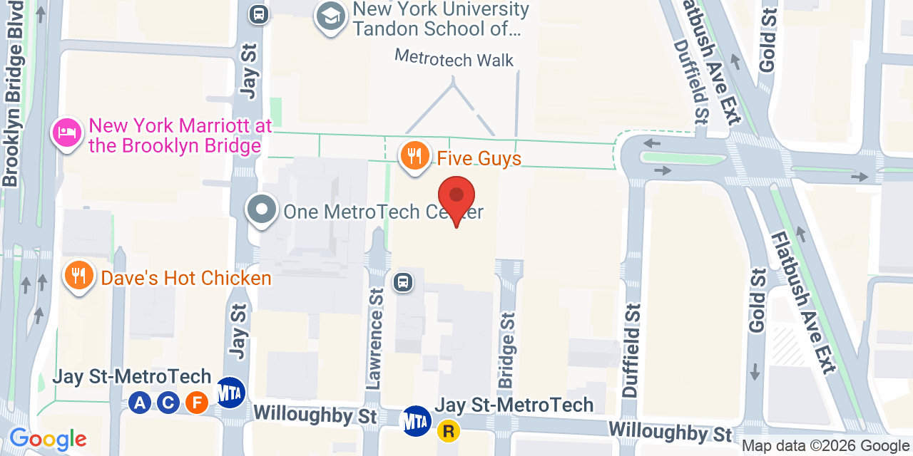 Map showing the location of 2 MetroTech Center, Brooklyn, NY 11201