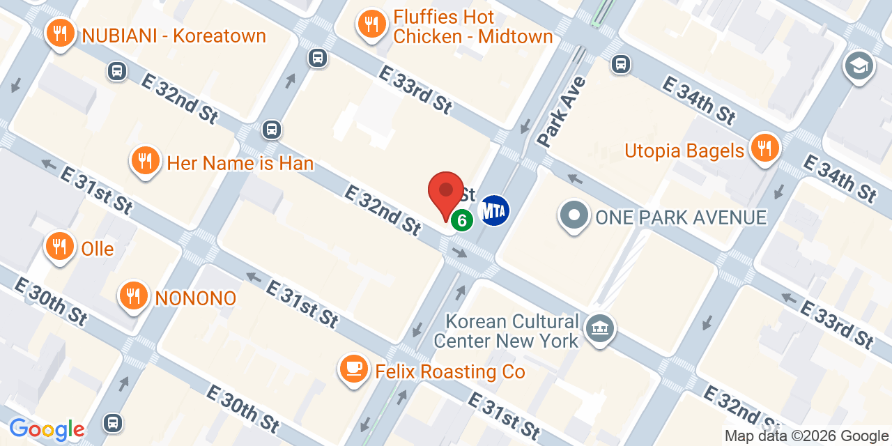 Map showing the location of 2 Park Ave, New York, NY 10016