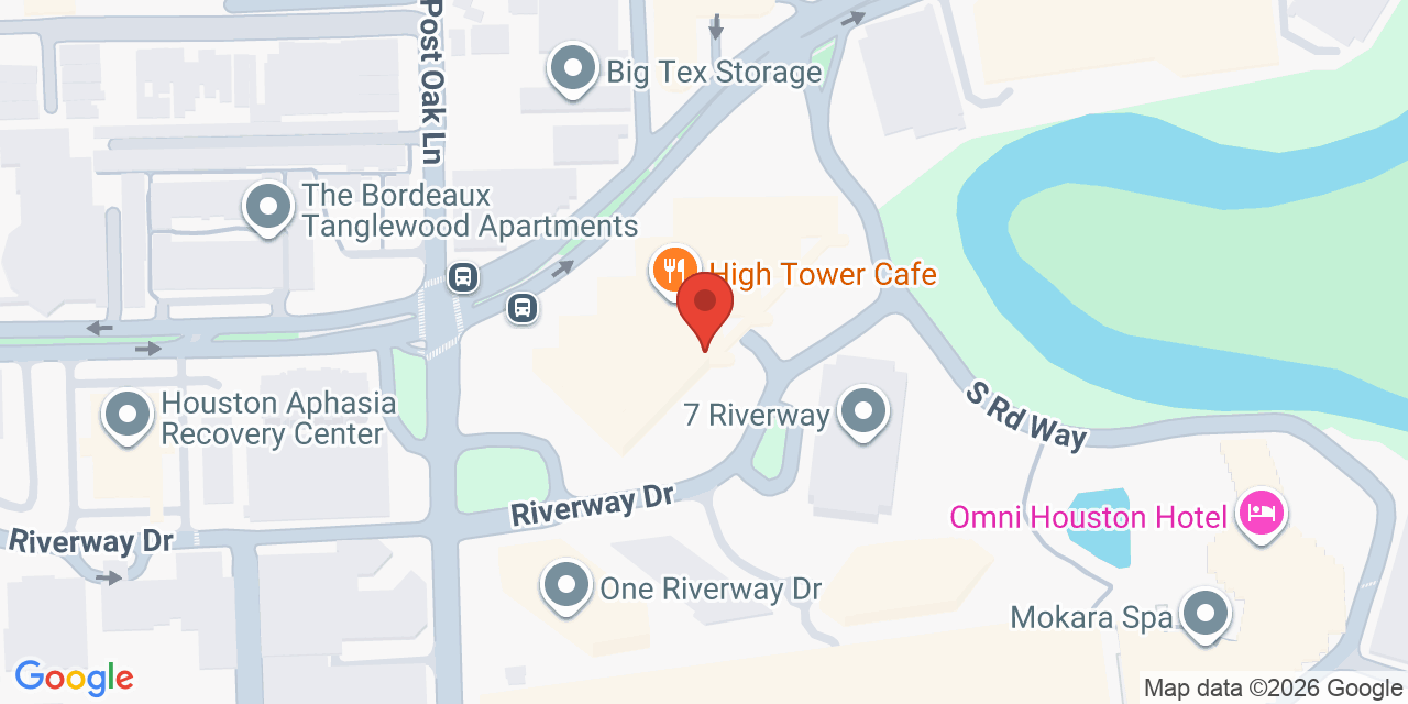 Map showing the location of 2 Riverway Dr, Houston, TX 77056