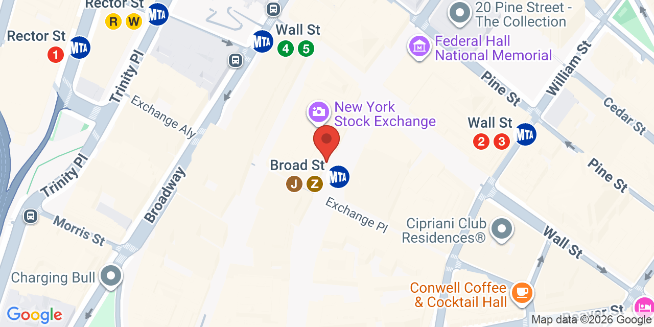 Map showing the location of 20 Broad St, New York, NY 10005