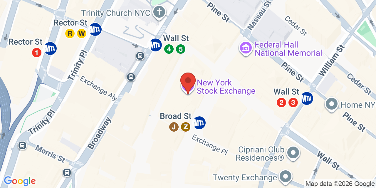 Map showing the location of 20 Broad Street, New York, NY