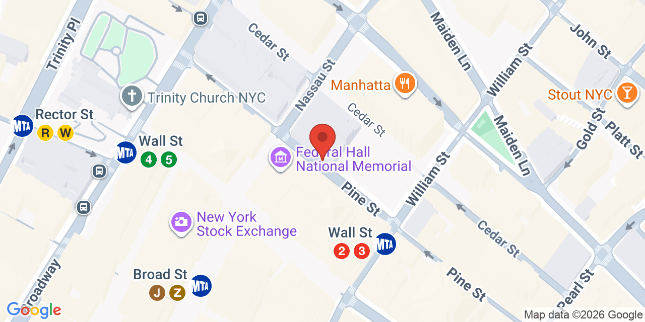 Map showing the location of 20 Pine St, New York, NY 10005