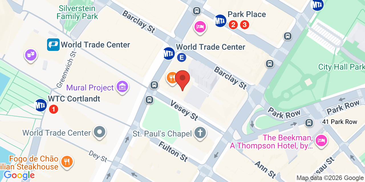 Map showing the location of 20 Vesey St, New York, NY 10007