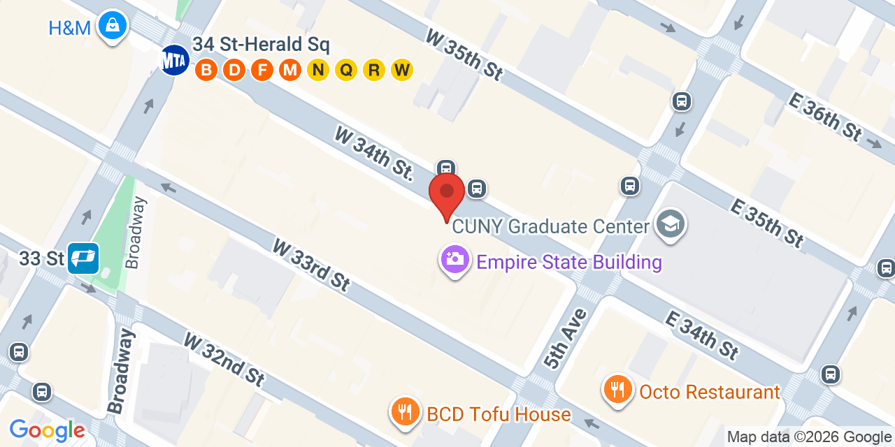 Map showing the location of 20 W 34th St., New York, NY 10118