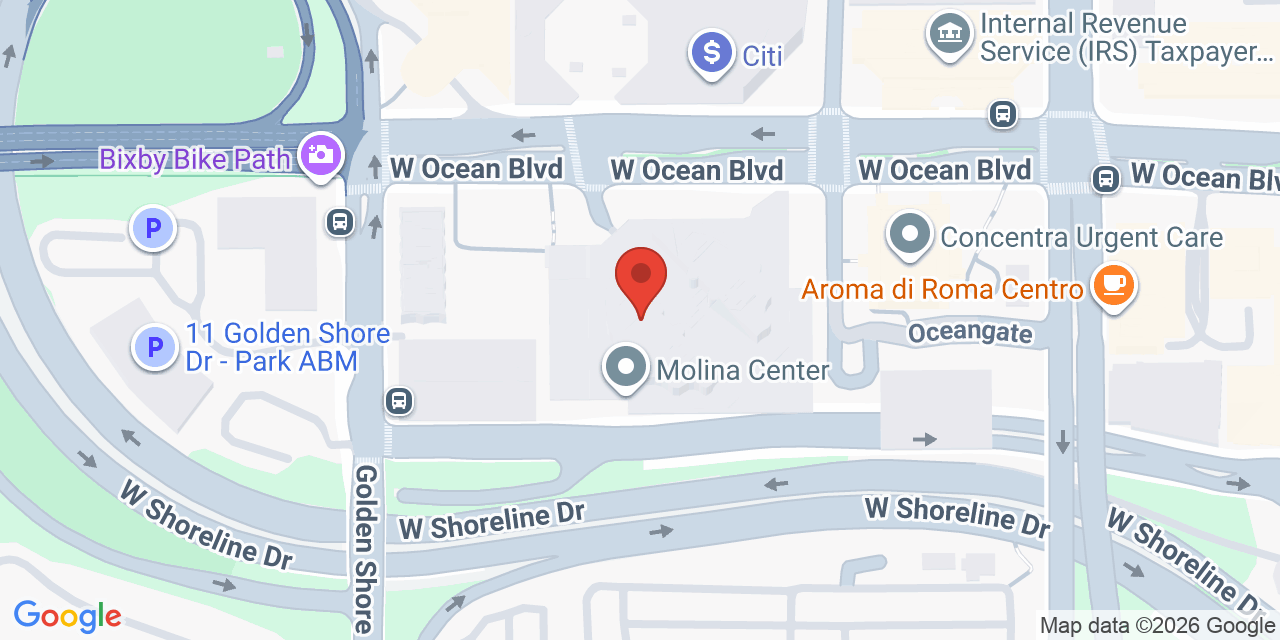 Map showing the location of 200 Oceangate STE 100, Long Beach, CA 90802