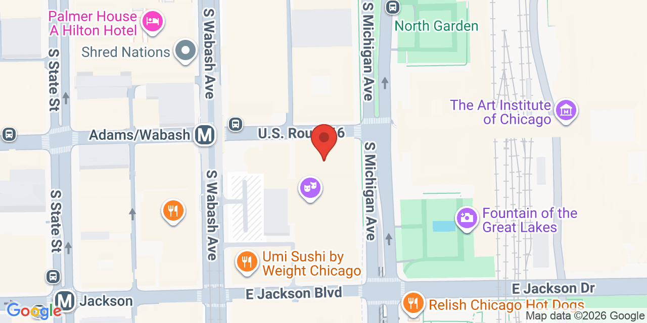 Map showing the location of 200 S Michigan Ave, Chicago, IL 60604