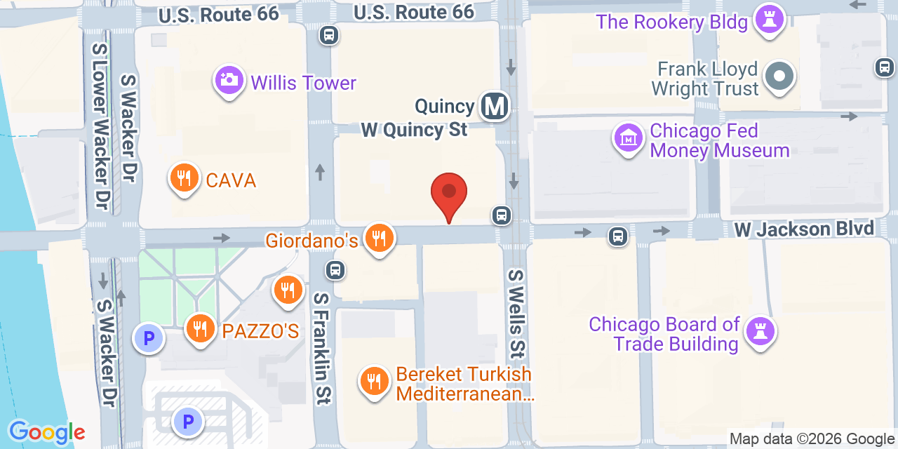 Map showing the location of 200 W Jackson Blvd, Chicago, IL 60606