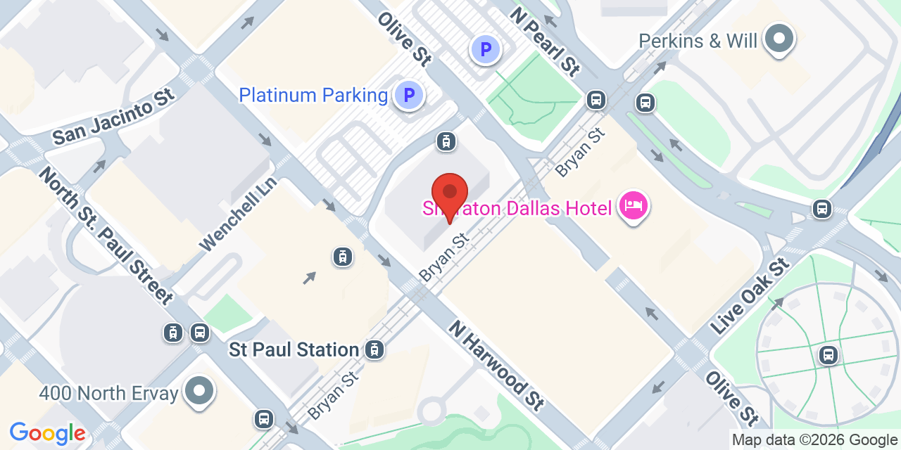 Map showing the location of 2001 Bryan St, Dallas, TX 75201