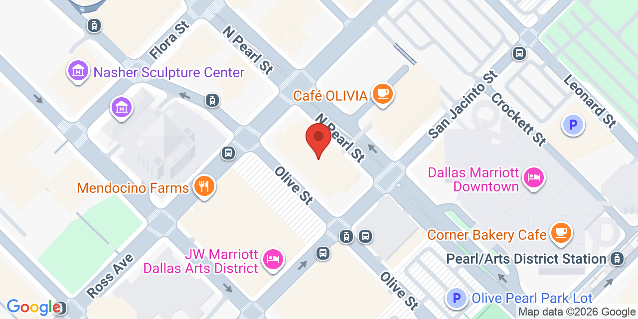 Map showing the location of 2100 Ross Ave, Dallas, TX 75201