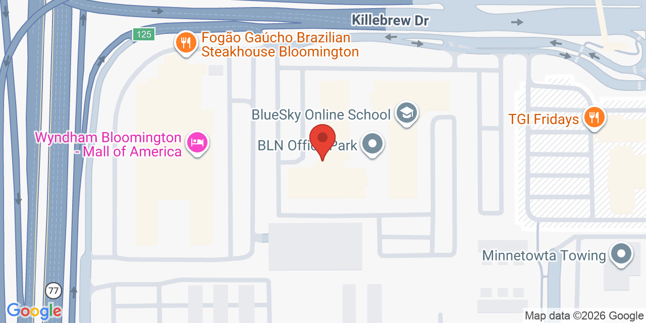 Map showing the location of 2101 Killebrew Dr, Bloomington, MN 55425