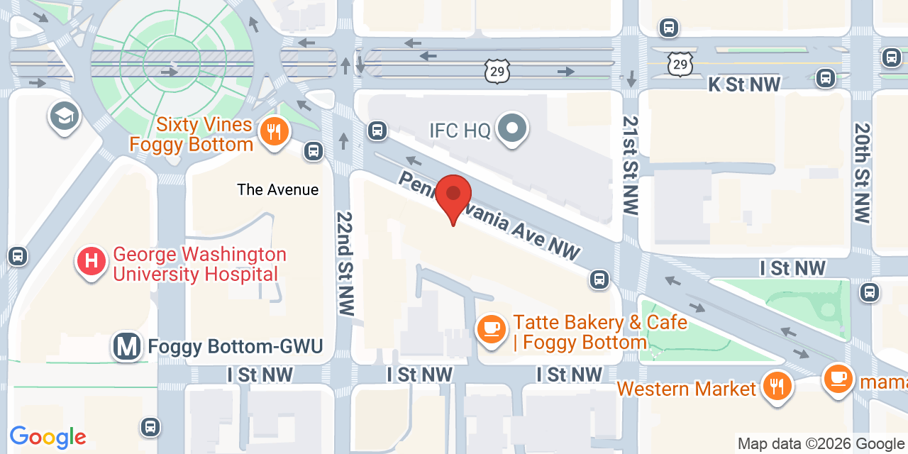 Map showing the location of 2112 Pennsylvania Avenue Northwest, Washington, DC 20037