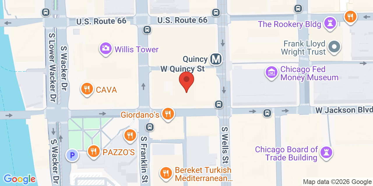 Map showing the location of 216 W Jackson Blvd, Chicago, IL 60606
