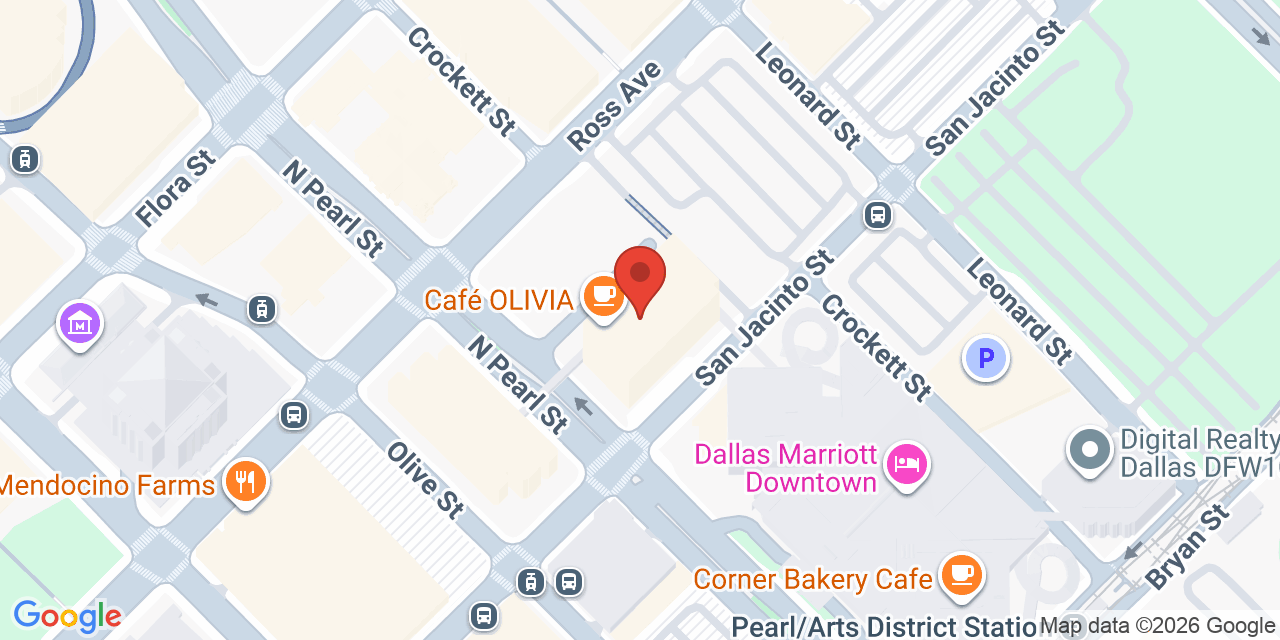 Map showing the location of 2200 Ross Ave, Dallas, TX 75201