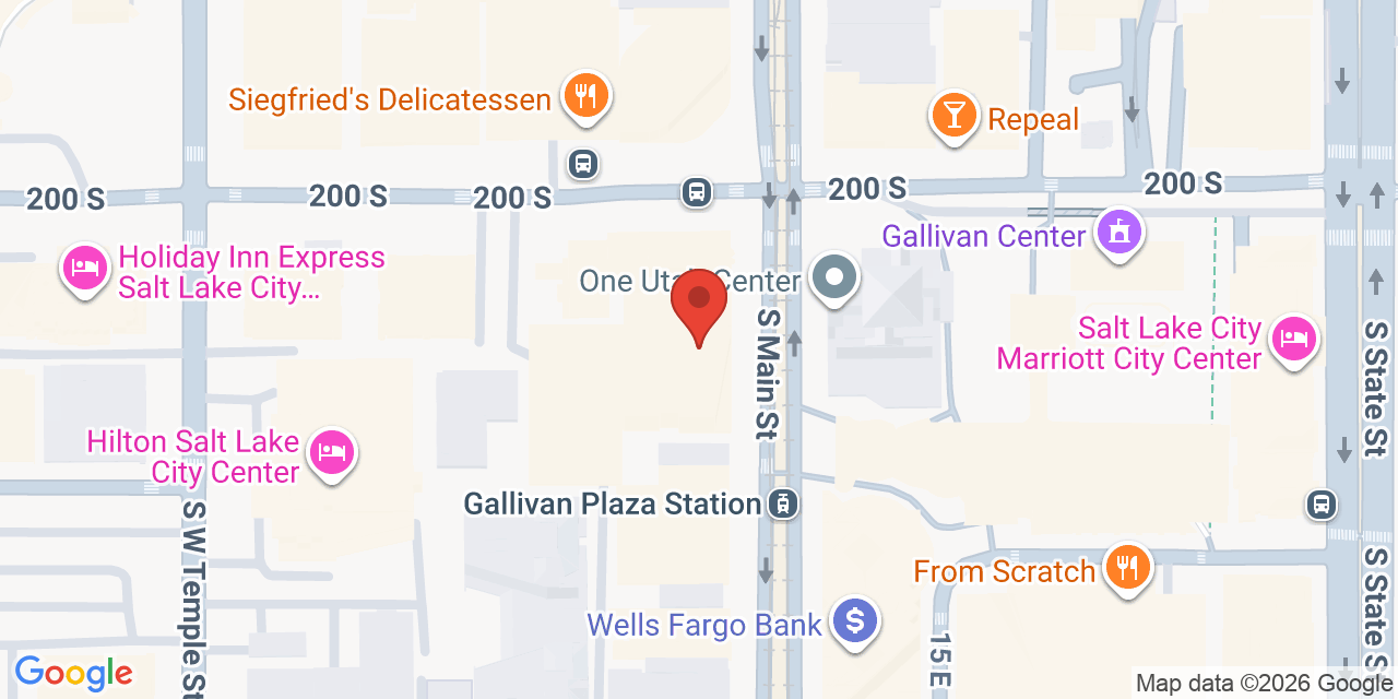 Map showing the location of 222 S Main St, Salt Lake City, UT 84101